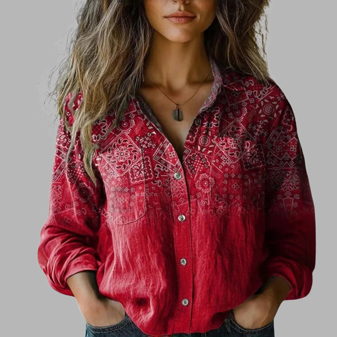 Blouse Boutonnée Florale Rétro pour Femme Annie
