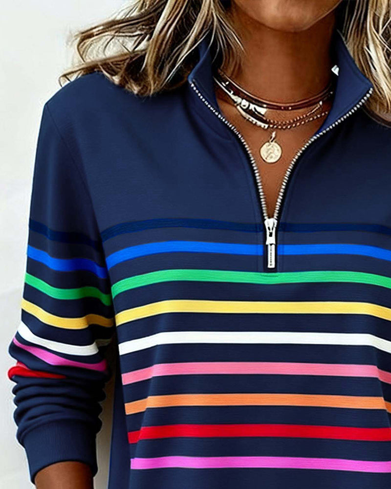 Pull Zippé Rayures Arc-en-ciel pour Femme Odile
