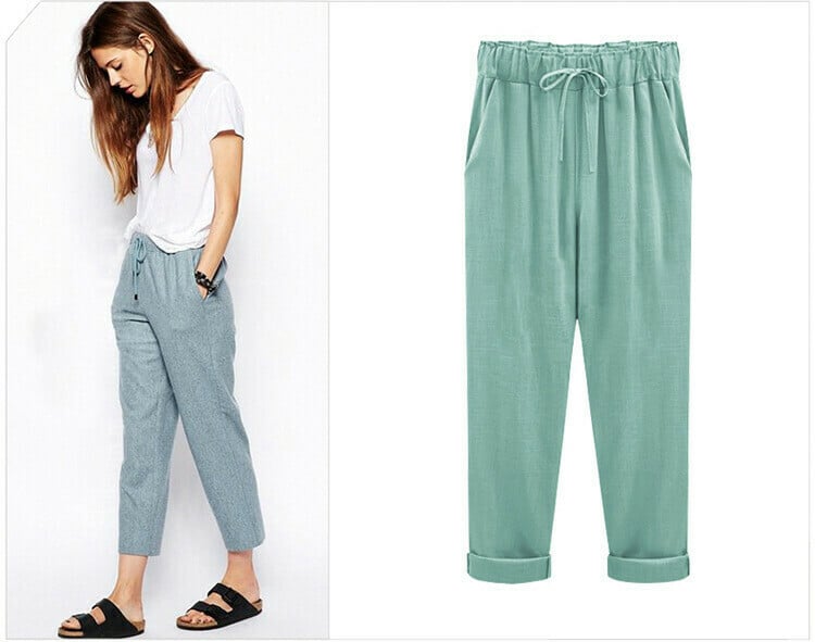 🔥New Arrival Hot Sale 🔥 Women's Solid Color Elastic Waist Loose Nine-Point Pants
