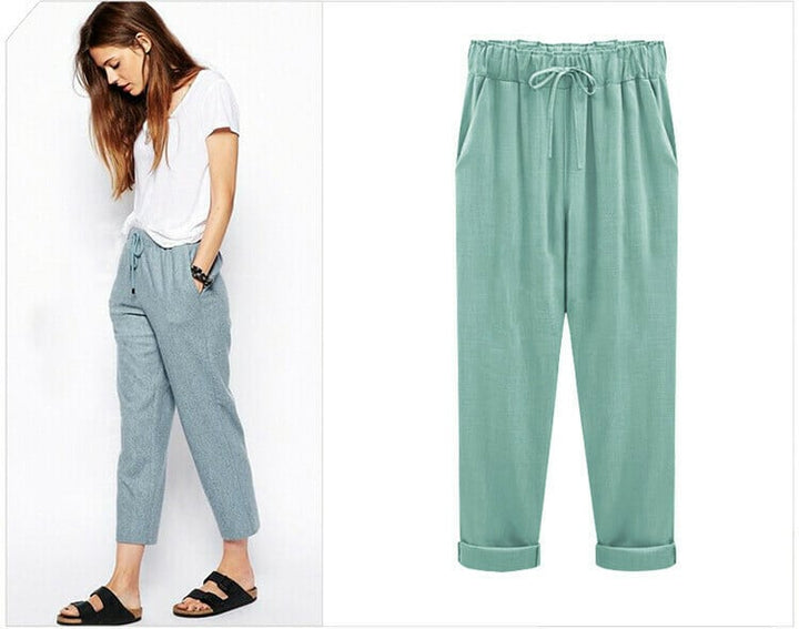 🔥New Arrival Hot Sale 🔥 Women's Solid Color Elastic Waist Loose Nine-Point Pants