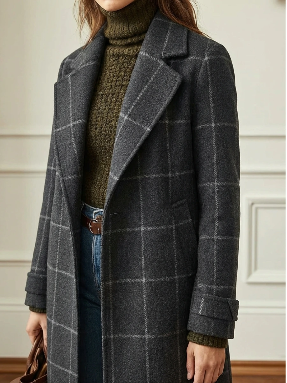 Veste en Tweed à Motif Carreaux avec Col Rétro pour Femmes