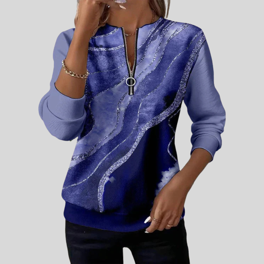 Sweat Zippé Imprimé Marbré pour Femme Mathilde