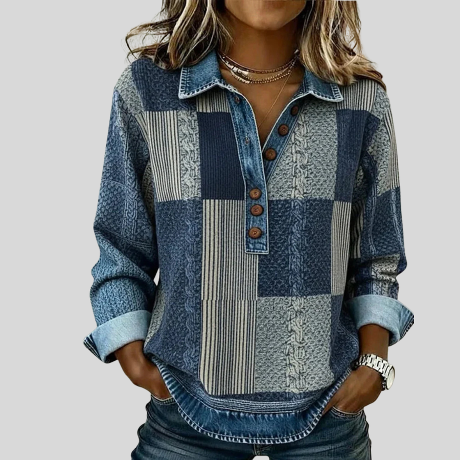 Pull Patchwork Effet Denim pour Femme Sylvie