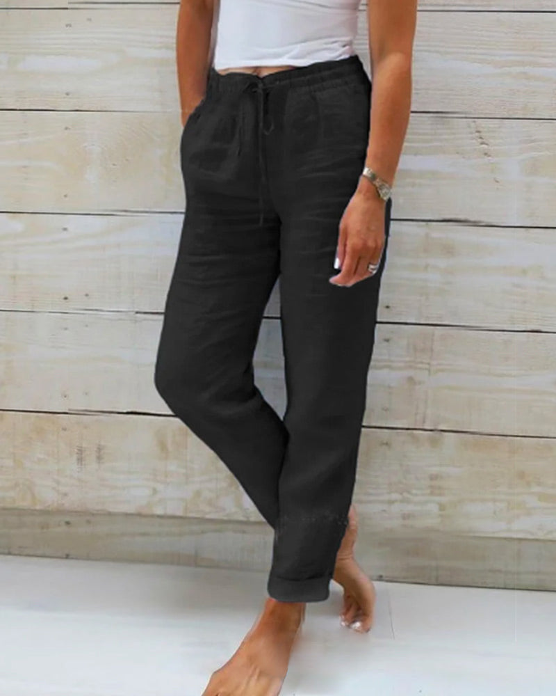 💎 58% DE RÉDUCTION ! 💎 Pantalon Décontracté à Jambe Droite – Coton & Lin Respirant, Taille Élastiquée & 6 Couleurs Disponibles 🌿👖