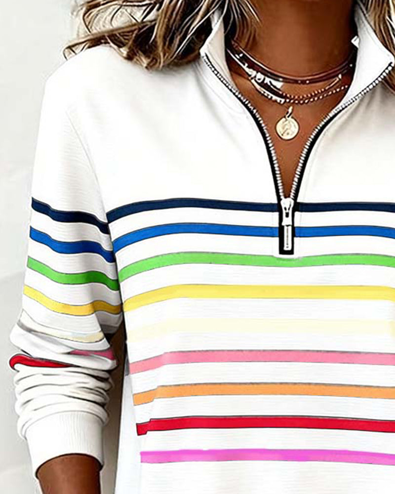 Pull Zippé Rayures Arc-en-ciel pour Femme Odile