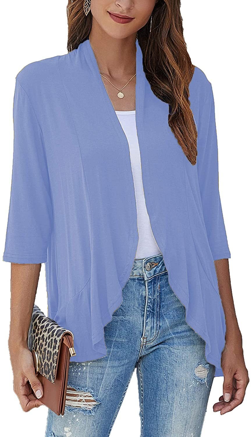 Cardigan femme ouvert devant manches 3/4Cardigan léger drapé à volants Cardigan