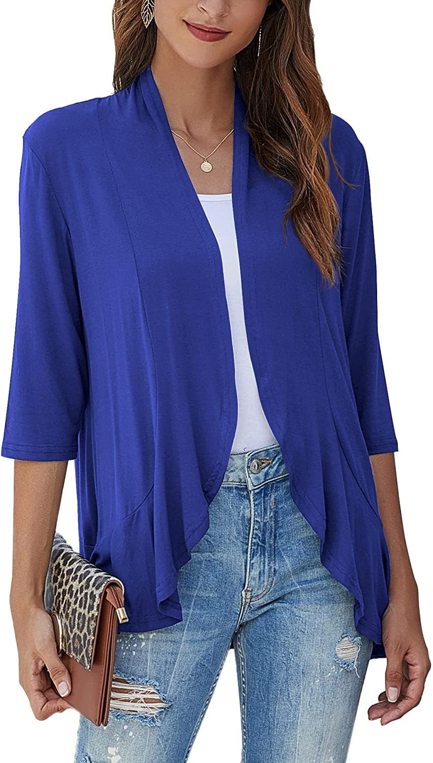 Cardigan femme ouvert devant manches 3/4Cardigan léger drapé à volants Cardigan