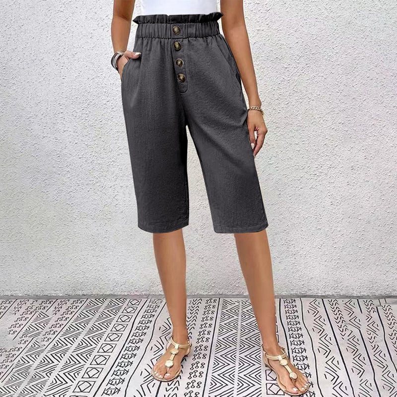 【Coton Et Lin】Pantalon Décontracté De Couleur Unie
