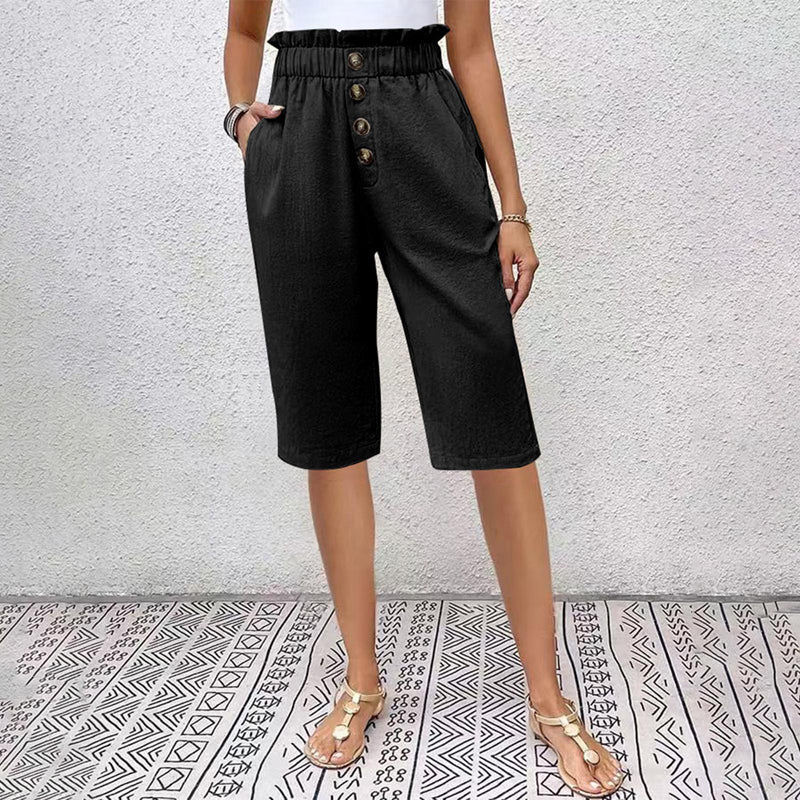 【Coton Et Lin】Pantalon Décontracté De Couleur Unie