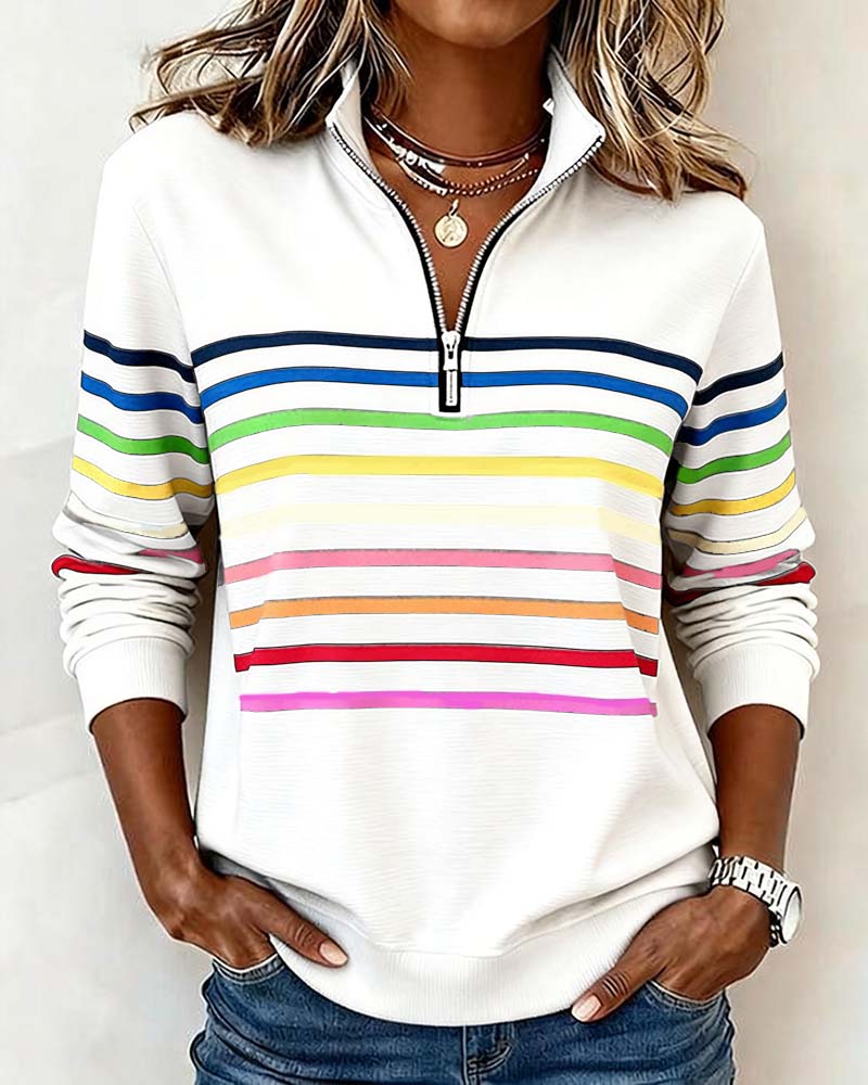 Pull Zippé Rayures Arc-en-ciel pour Femme Odile