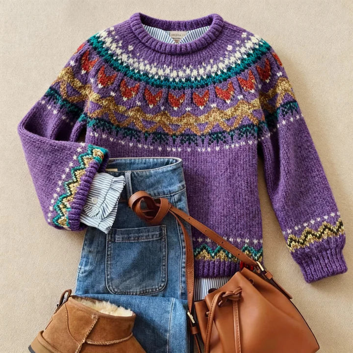 Pull Jacquard Nordique Violet pour Femme Aveline
