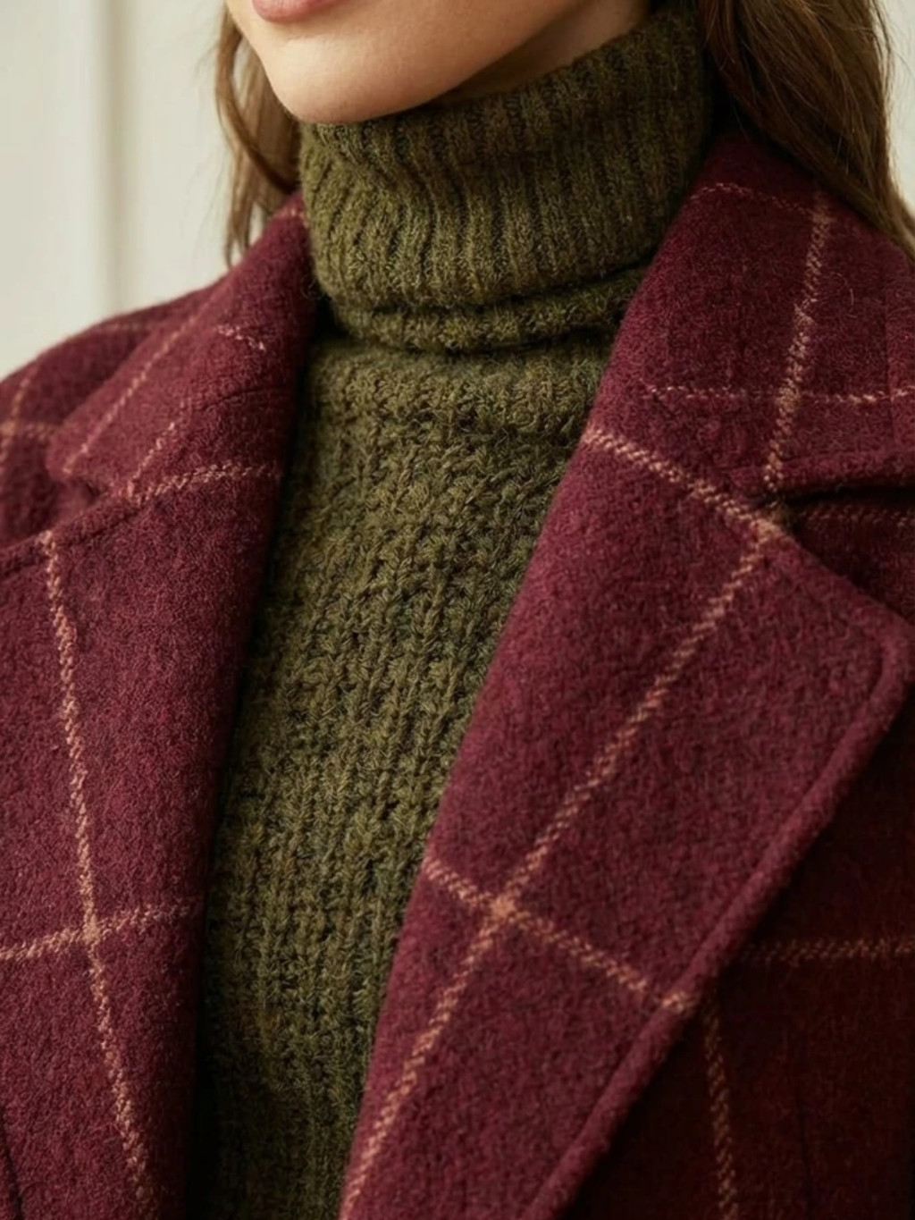 Veste en Tweed à Motif Carreaux avec Col Rétro pour Femmes