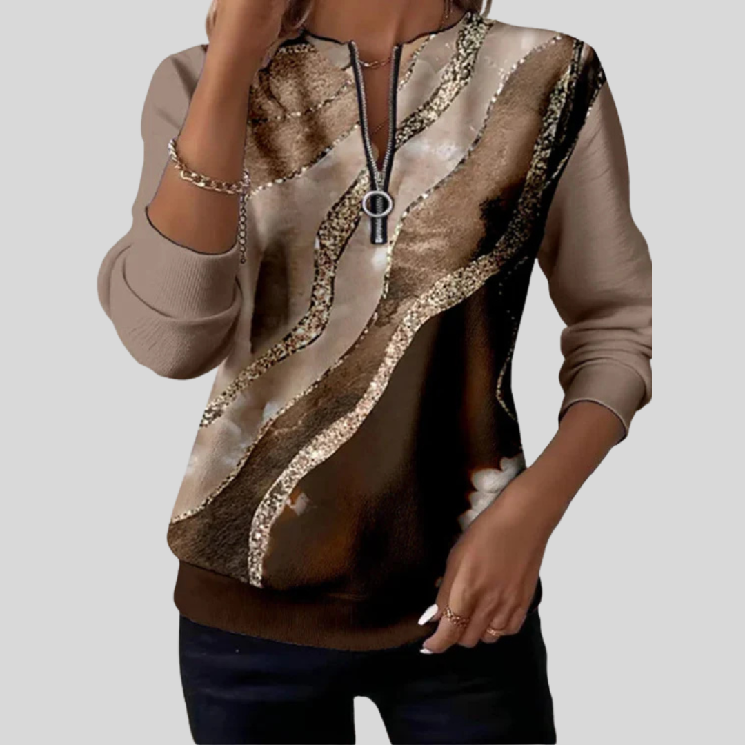 Sweat Zippé Imprimé Marbré pour Femme Mathilde