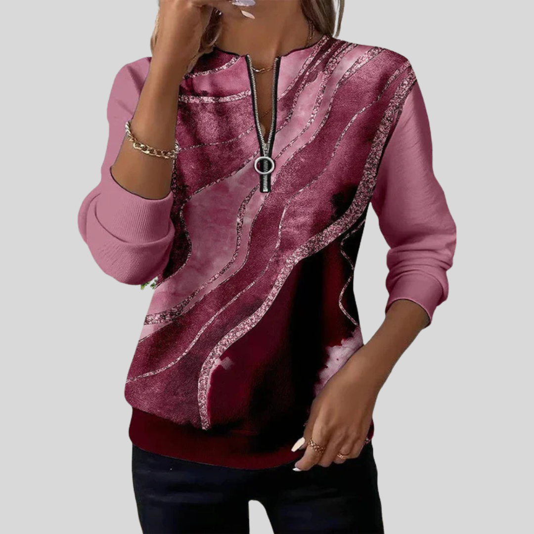 Sweat Zippé Imprimé Marbré pour Femme Mathilde