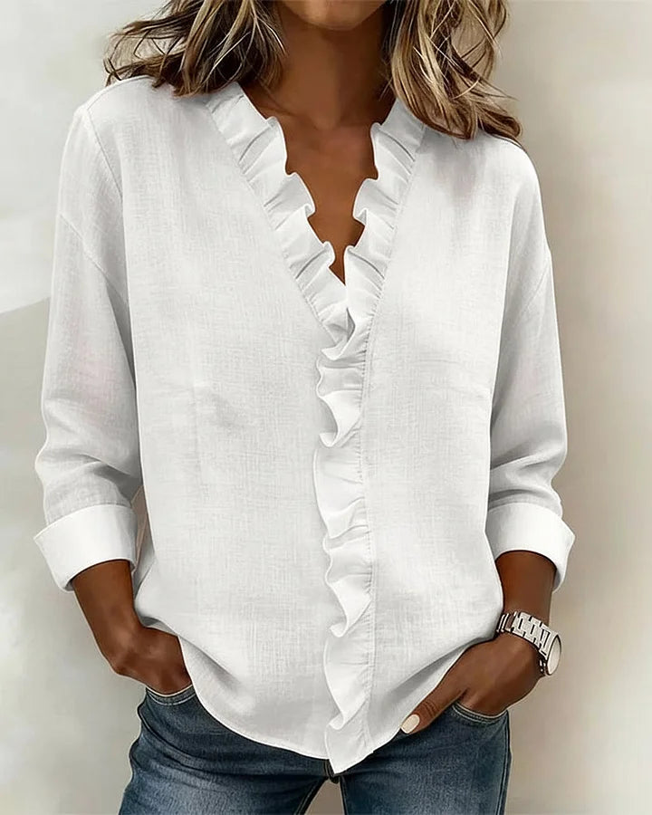 Blouse à Volants Col V pour Femme Claire