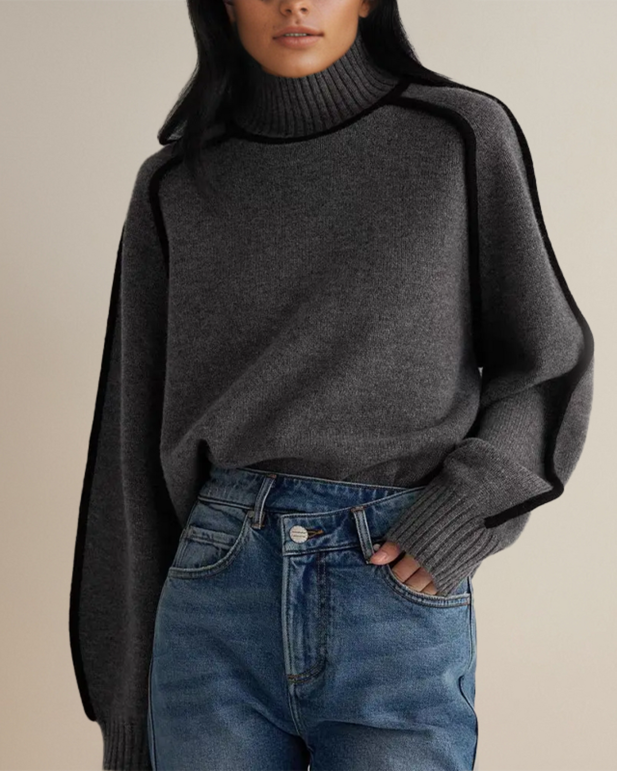 Pull Col Roulé Passepoilé pour Femme Aveline
