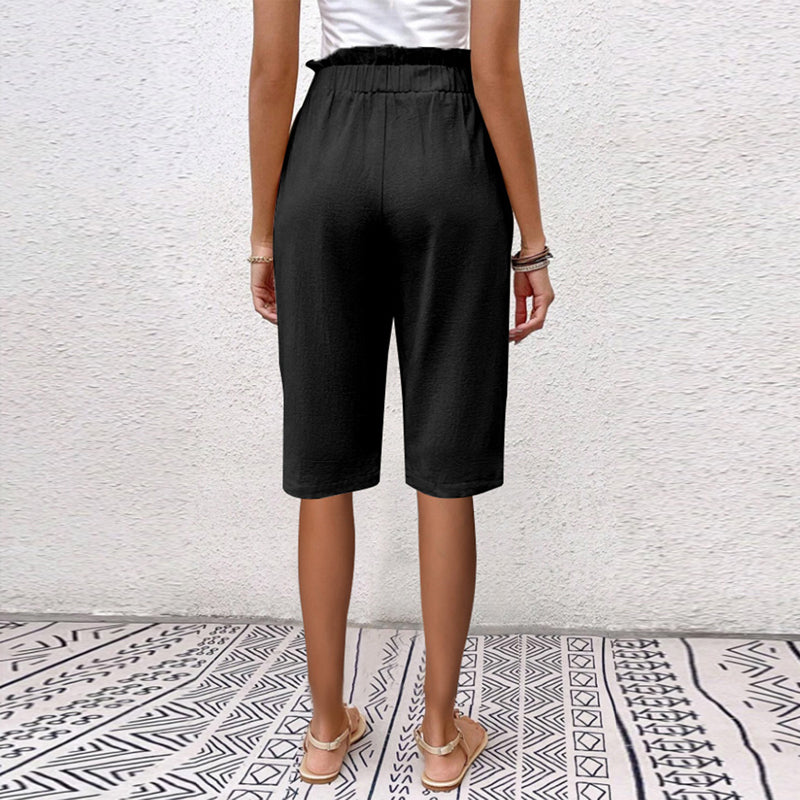 【Coton Et Lin】Pantalon Décontracté De Couleur Unie