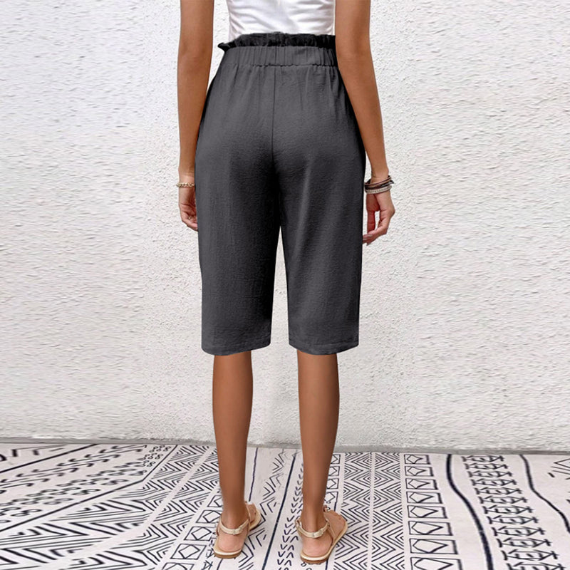 【Coton Et Lin】Pantalon Décontracté De Couleur Unie