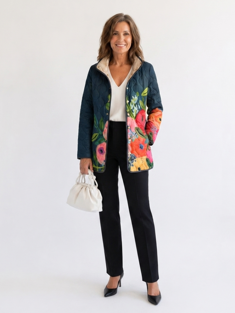 Veste Matelassée Fleurs Peintes pour Femme Camille