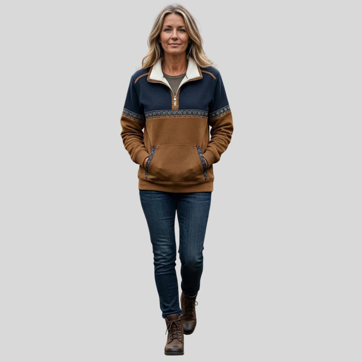 Pull Demi-Zip Bicolore pour Femme Lucie