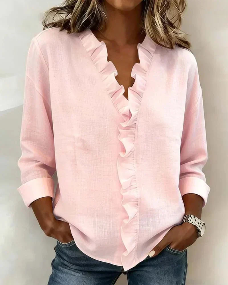 Blouse à Volants Col V pour Femme Claire
