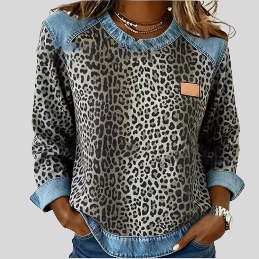 Sweat Léopard Effet Denim pour Femme Marie