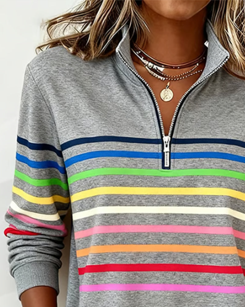 Pull Zippé Rayures Arc-en-ciel pour Femme Odile