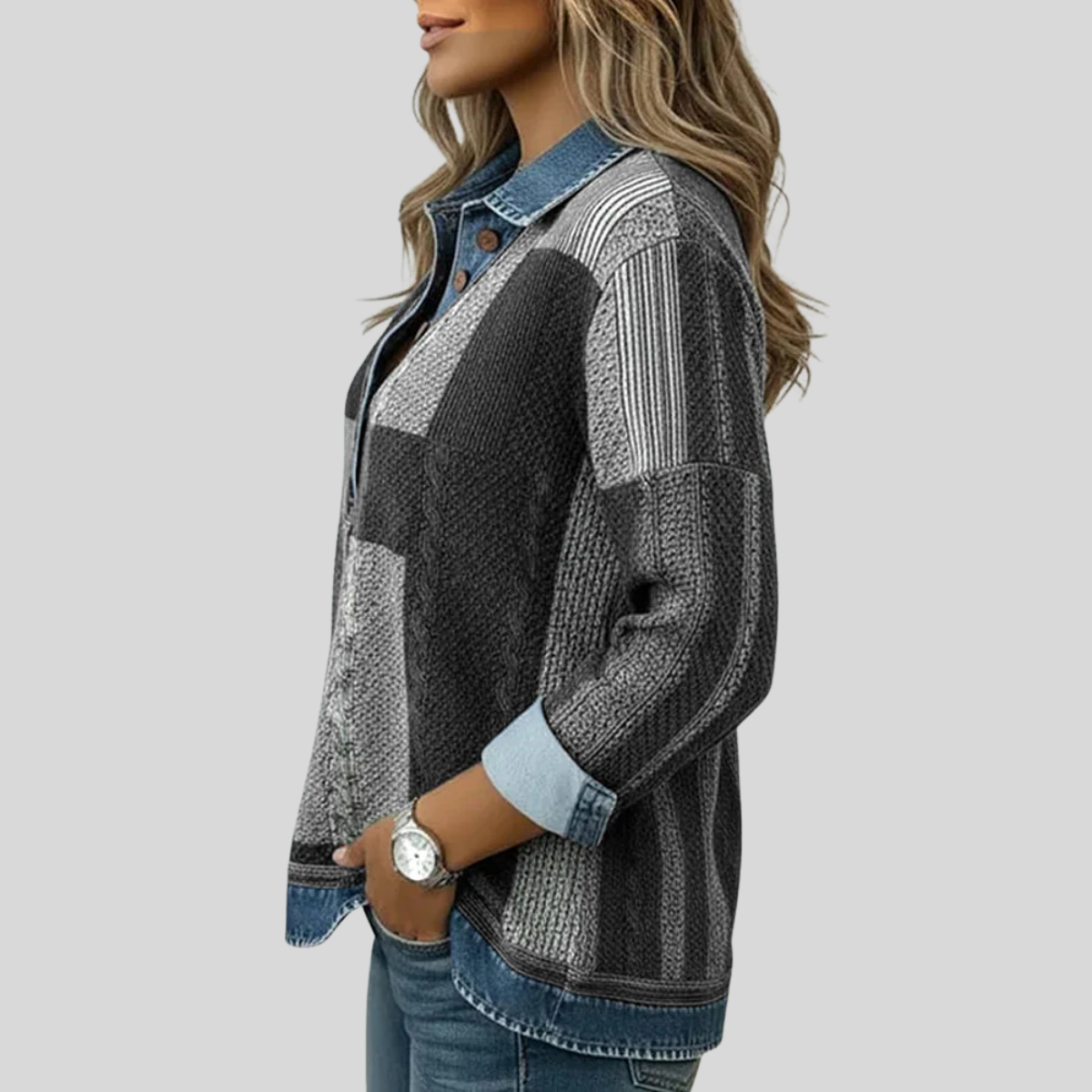 Pull Patchwork Effet Denim pour Femme Sylvie