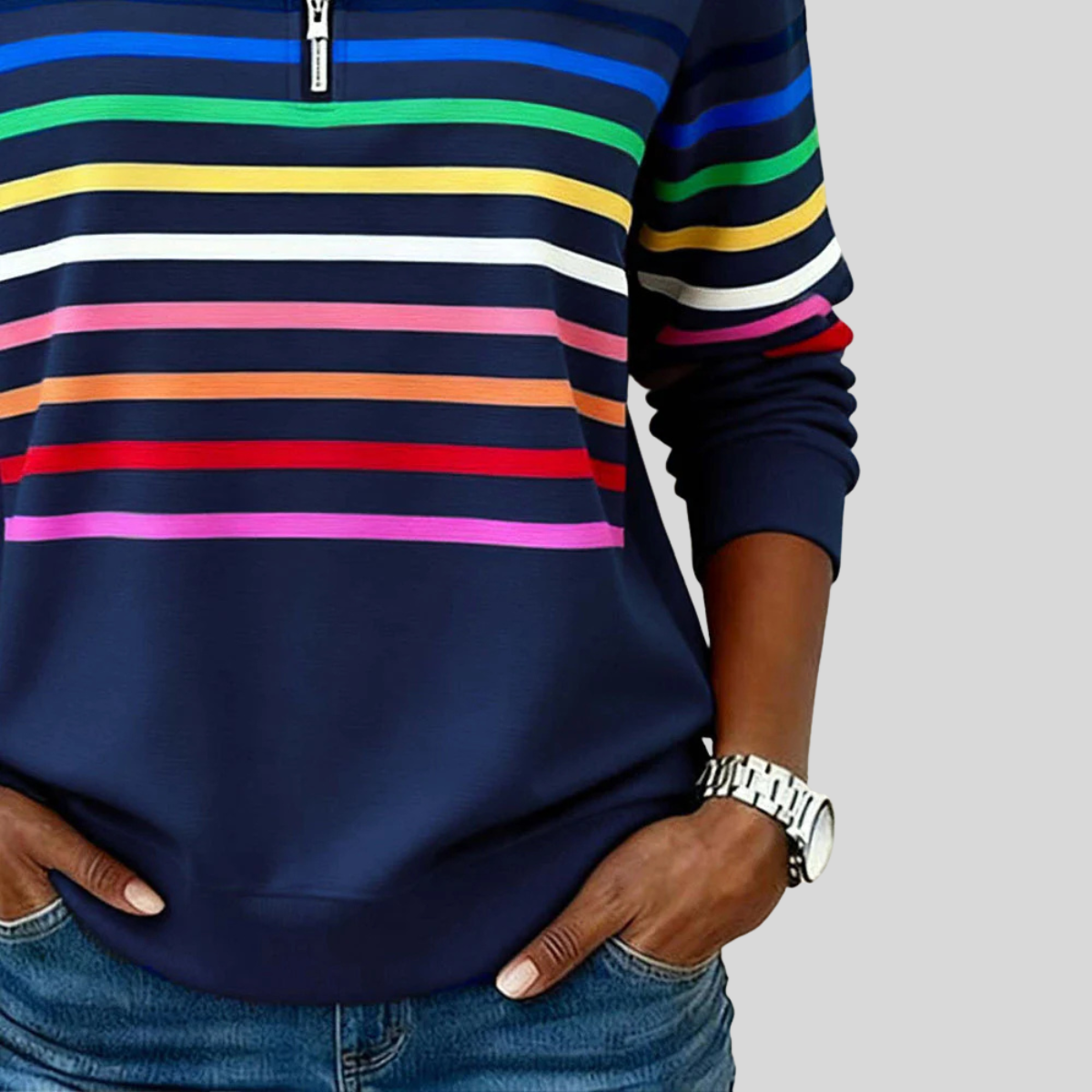 Sweat Zippé Rayures Multicolores pour Femme Nathalie