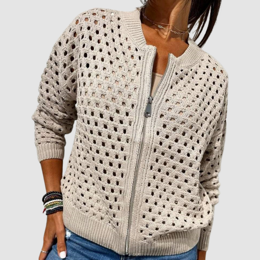 Sacha Havre | Veste Zippée en Maille Ajourée Charlotte