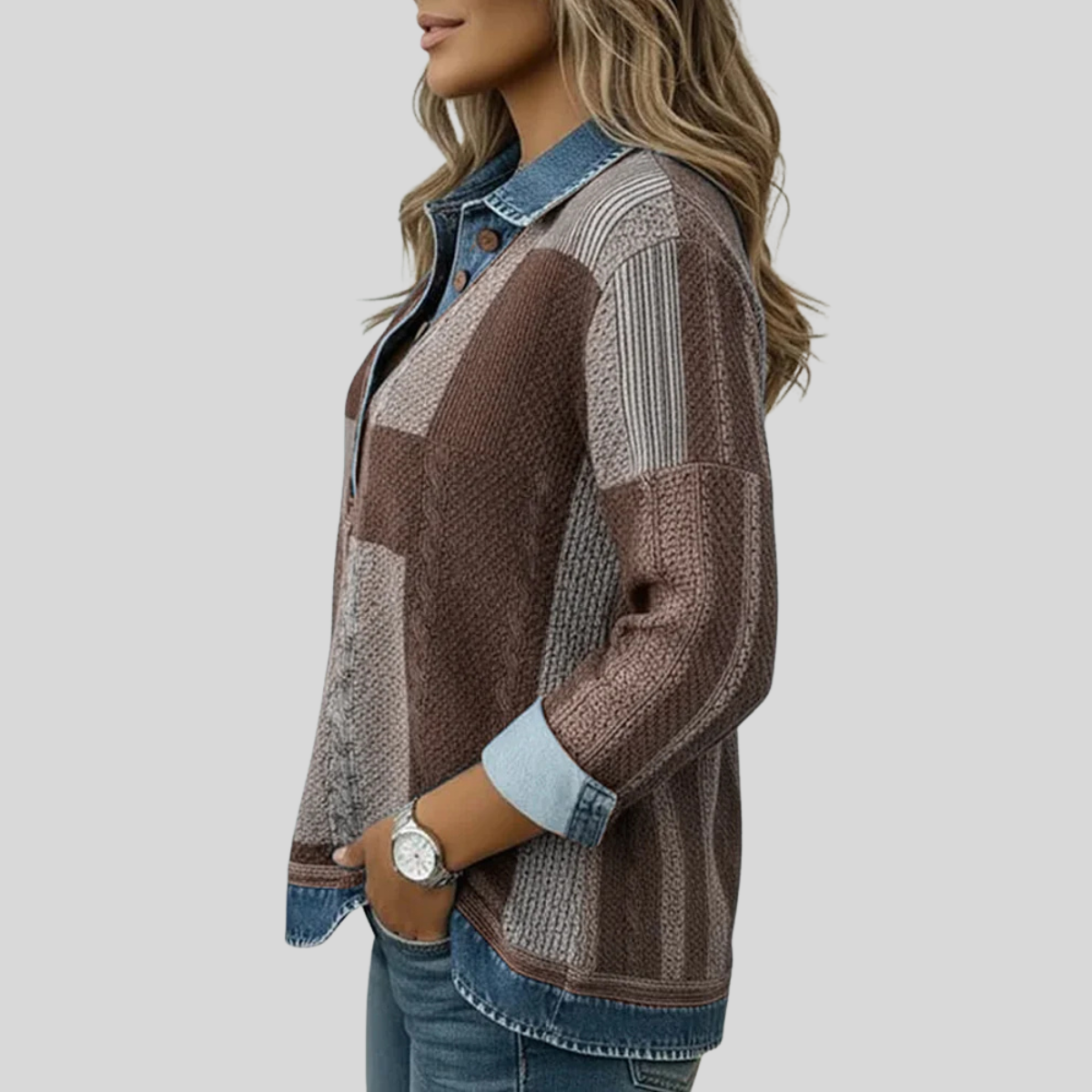 Pull Patchwork Effet Denim pour Femme Sylvie