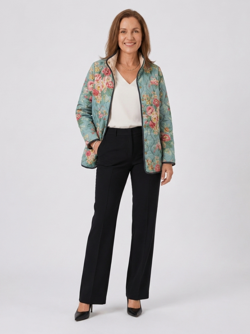 Veste Matelassée Roses Céladon pour Femme Mathilde