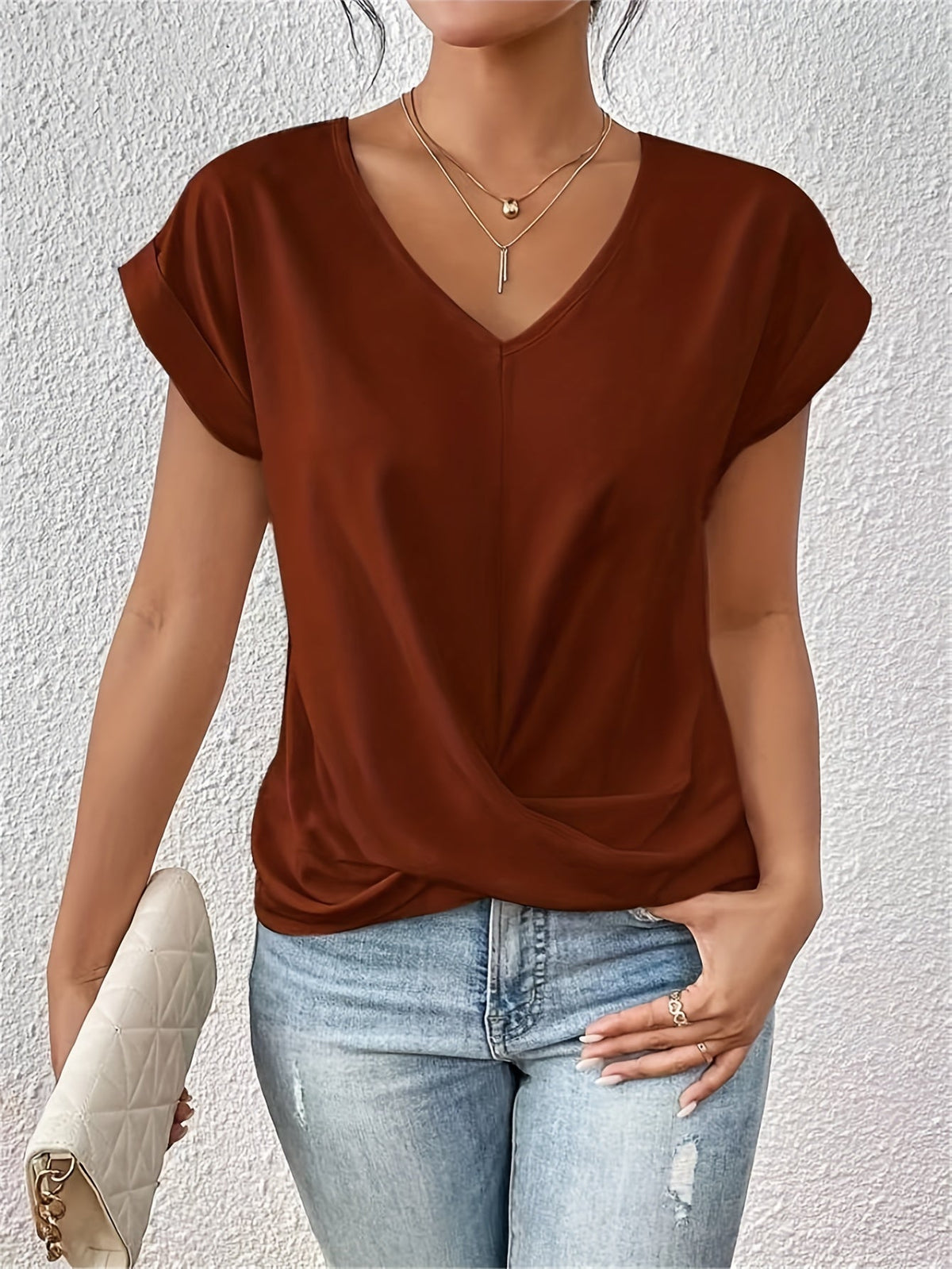 T-shirt Col V Noué pour Femme Lucie