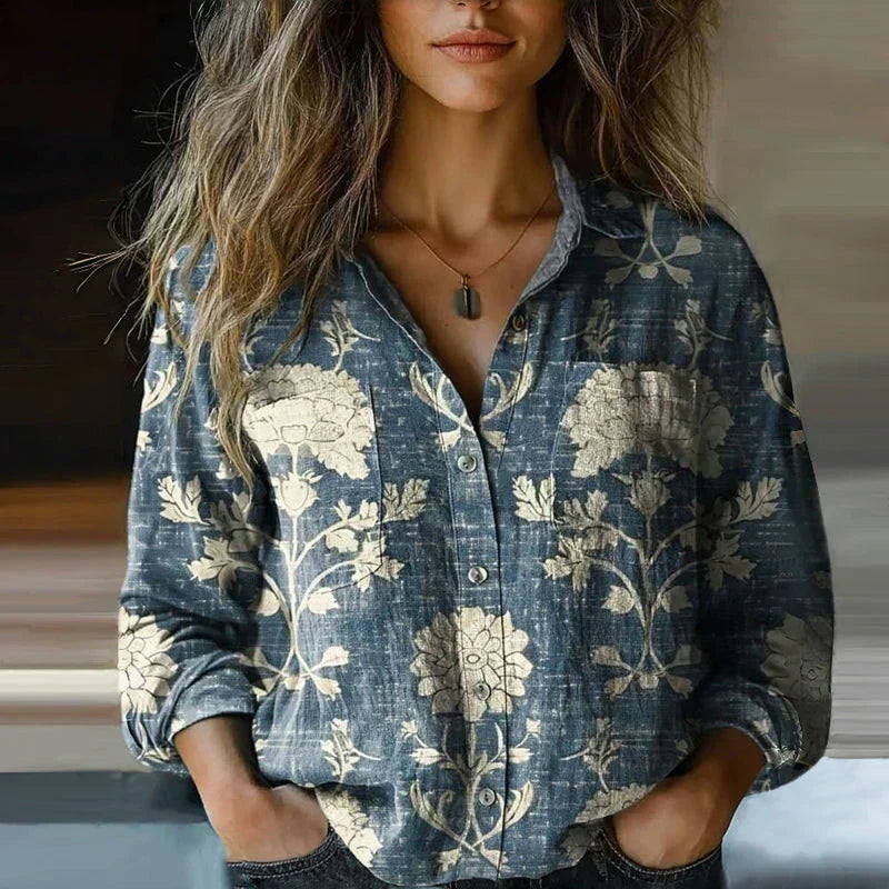 Blouse Boutonnée Florale Rétro pour Femme Annie