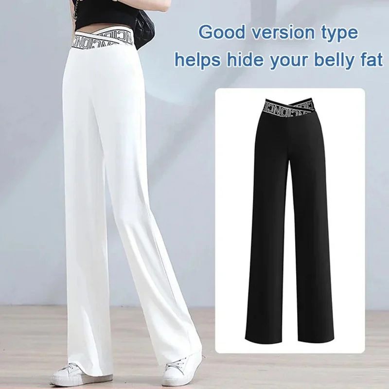 Pantalon Droit Extensible à Taille Haute et Jambes Larges pour Femmes【Achetez-En 2 Et Obtenez La Livraison Gratuite】