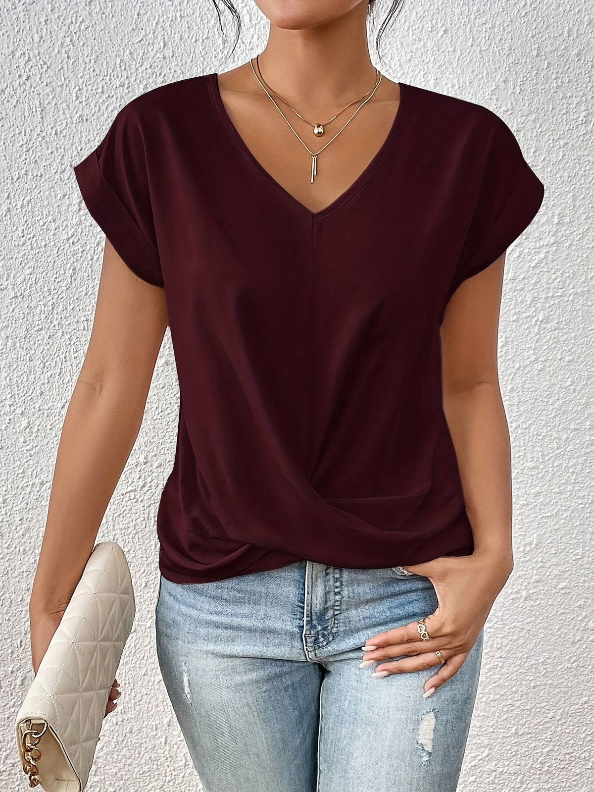 T-shirt Col V Noué pour Femme Lucie