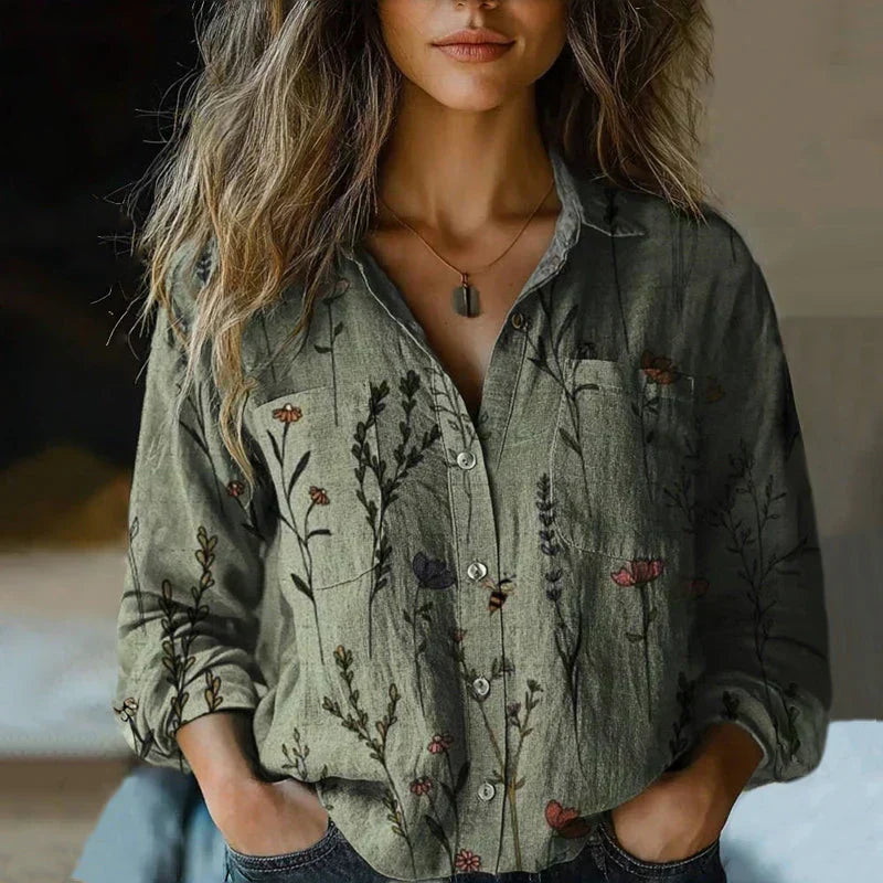 Blouse Boutonnée Florale Rétro pour Femme Annie