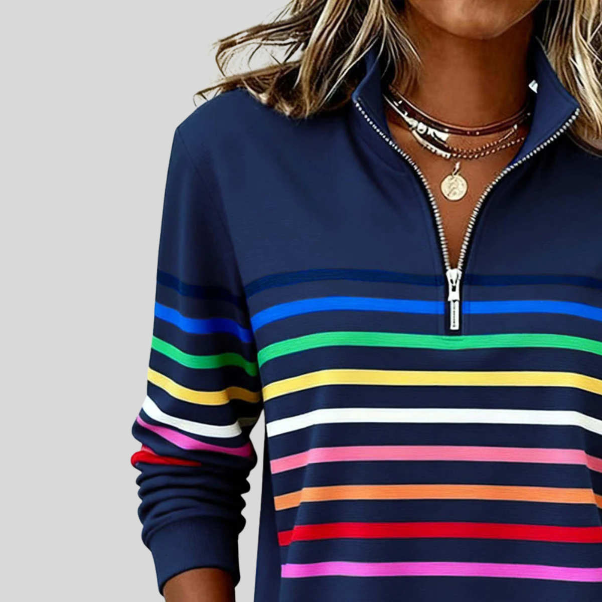 Sweat Zippé Rayures Multicolores pour Femme Nathalie