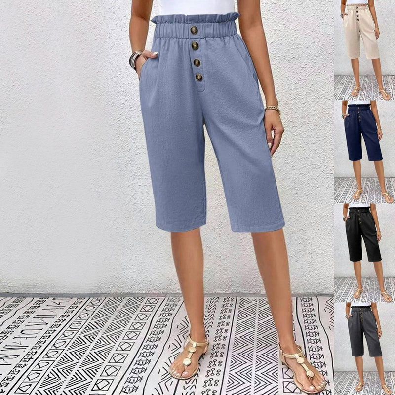 【Coton Et Lin】Pantalon Décontracté De Couleur Unie