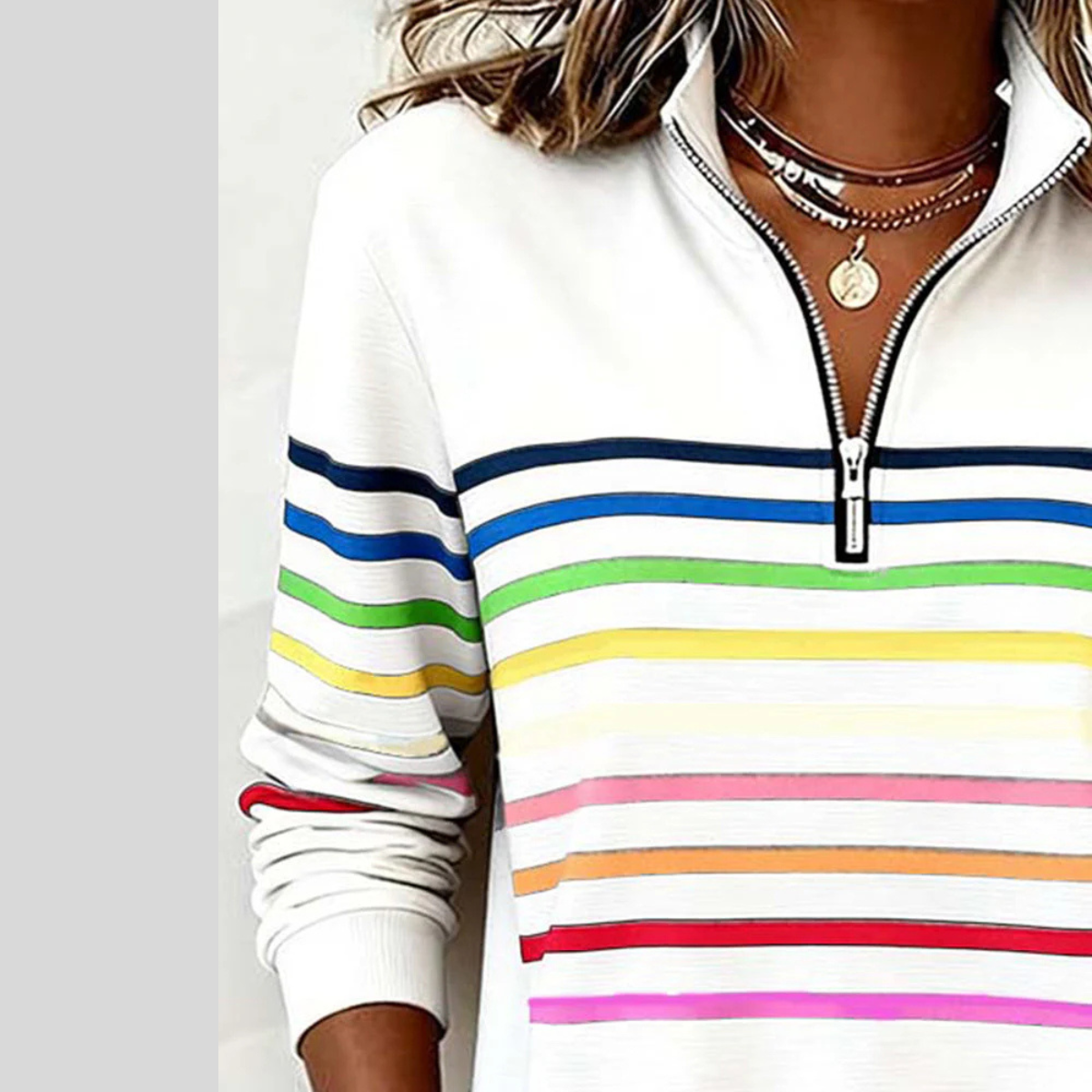 Sweat Zippé Rayures Multicolores pour Femme Nathalie