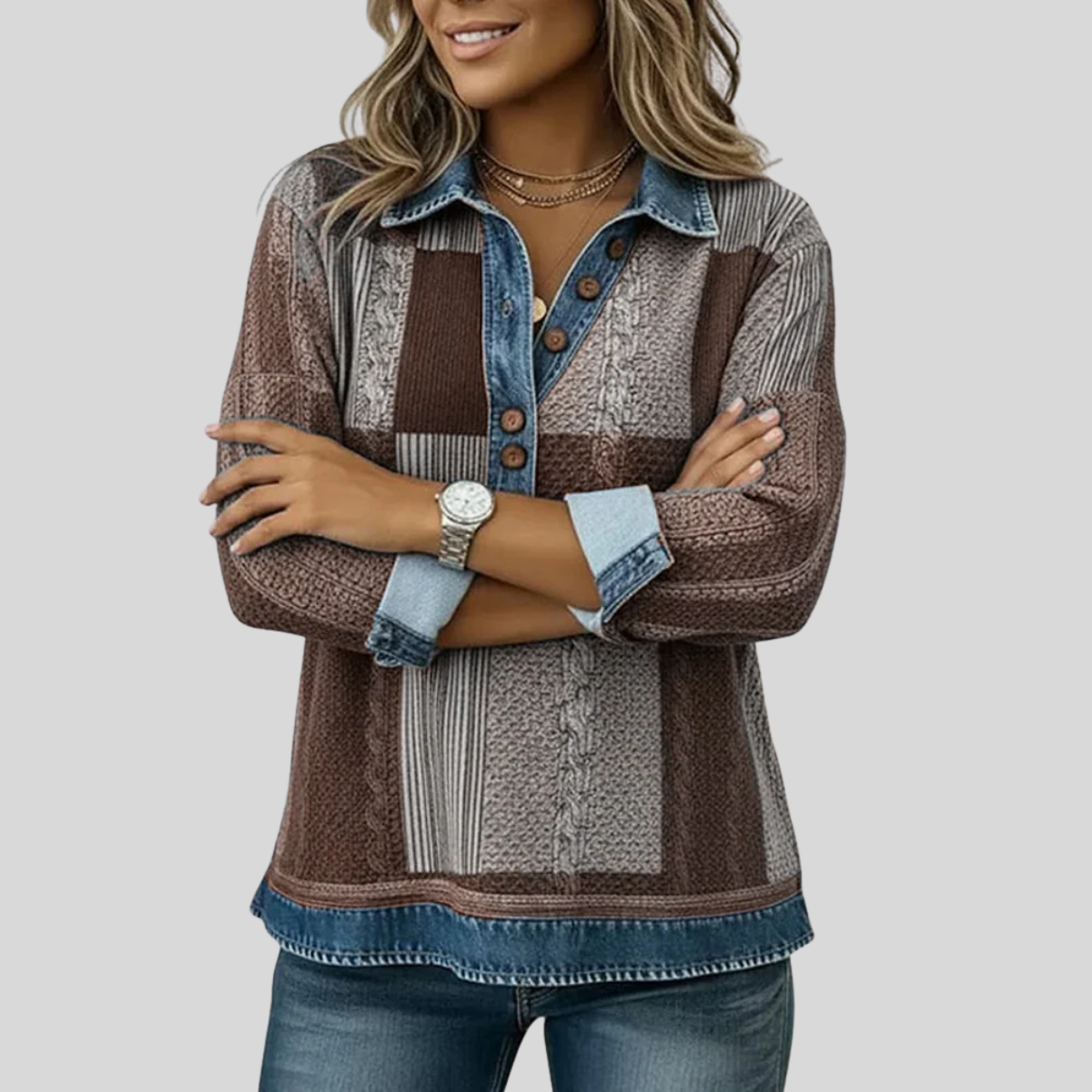 Pull Patchwork Effet Denim pour Femme Sylvie