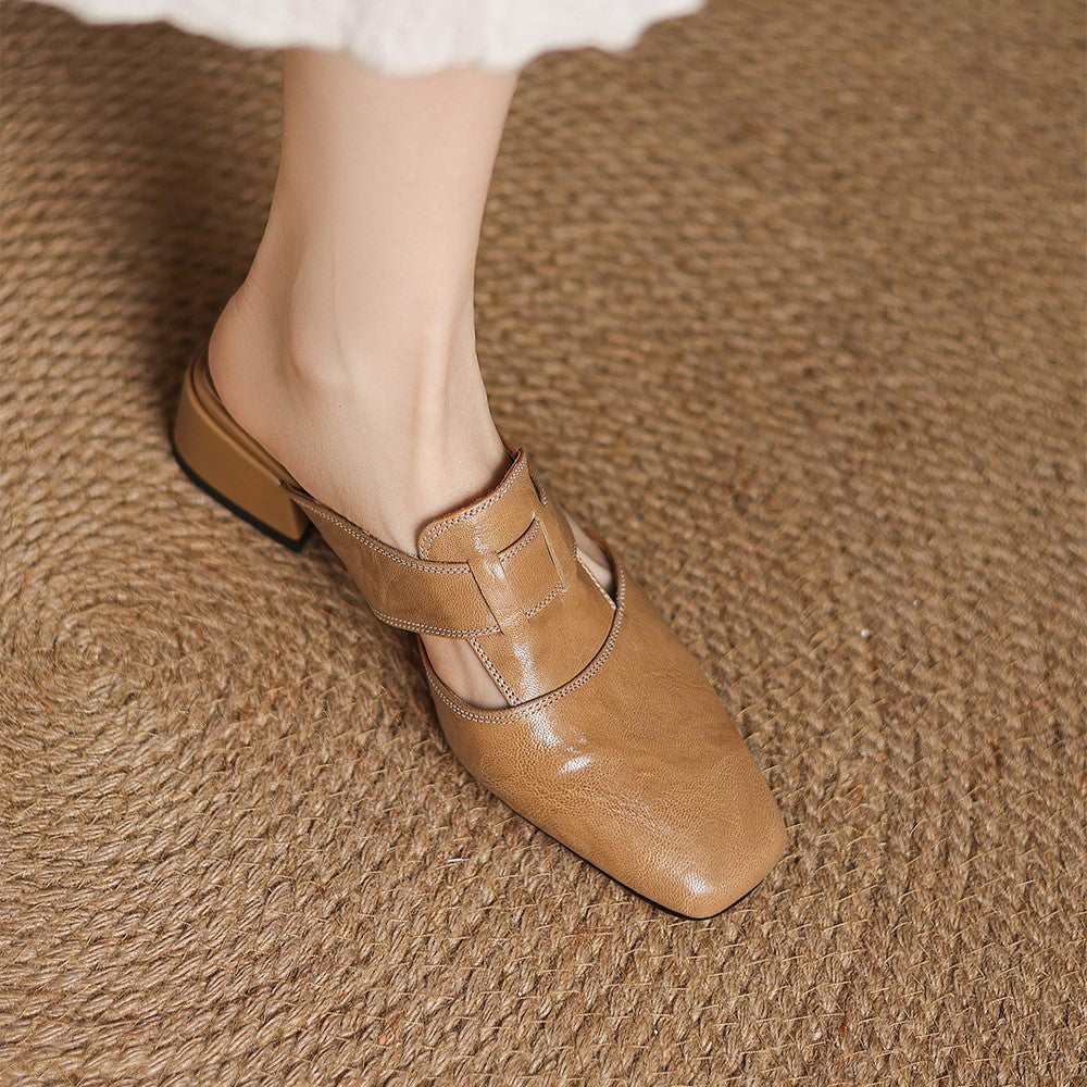 Sacha Havre | Mules à Bout Carré en Cuir Fabienne