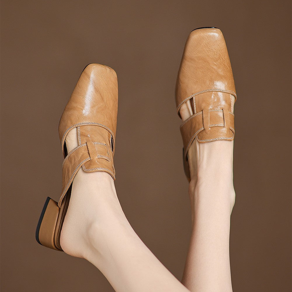 Sacha Havre | Mules à Bout Carré en Cuir Fabienne