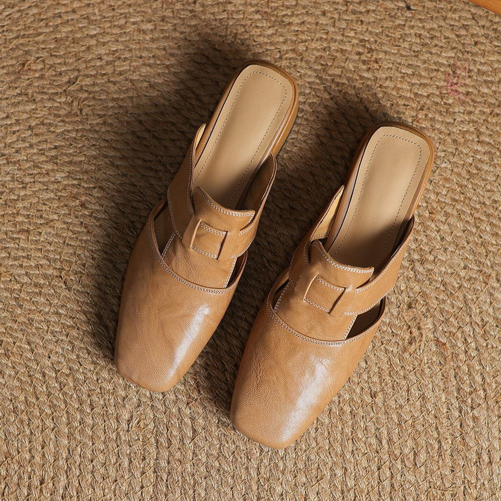 Sacha Havre | Mules à Bout Carré en Cuir Fabienne