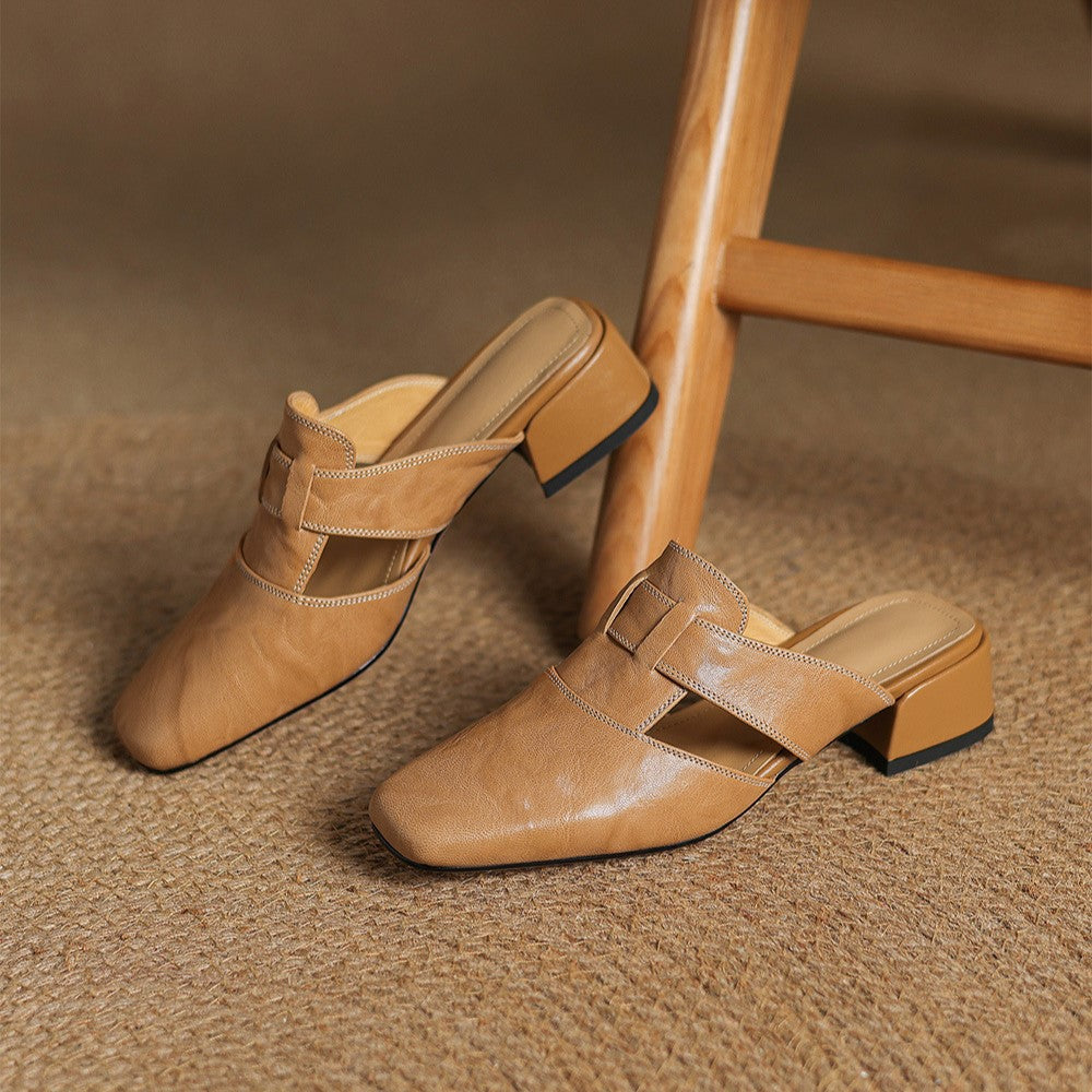 Sacha Havre | Mules à Bout Carré en Cuir Fabienne