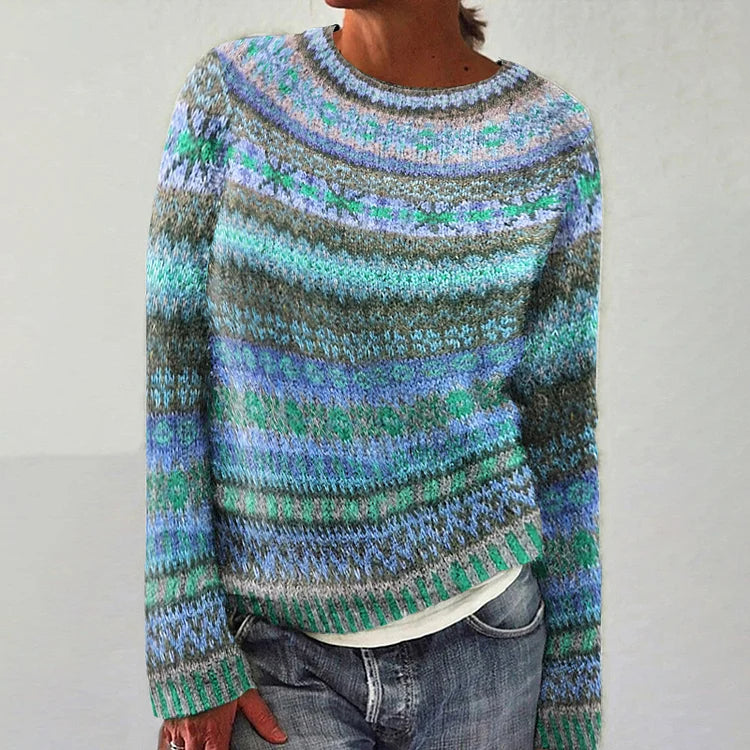 Pull Jacquard Bleu Vert pour Femme Florence