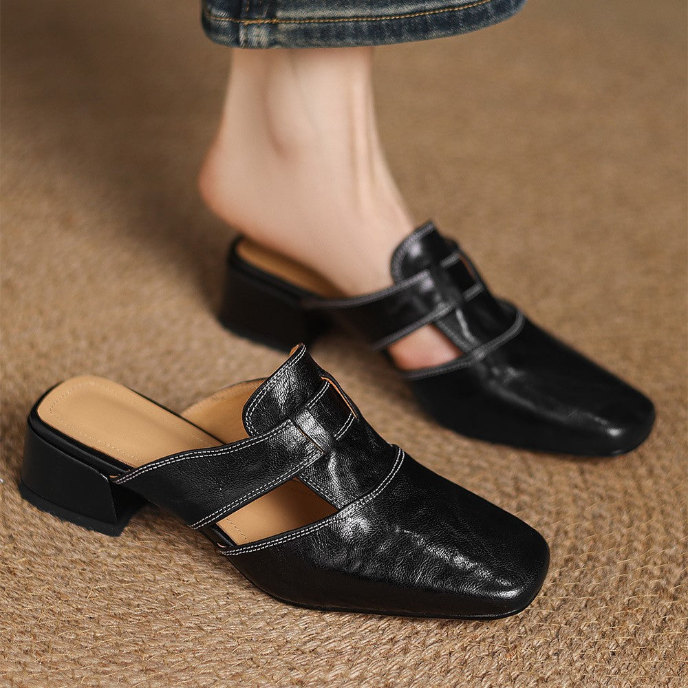 Sacha Havre | Mules à Bout Carré en Cuir Fabienne