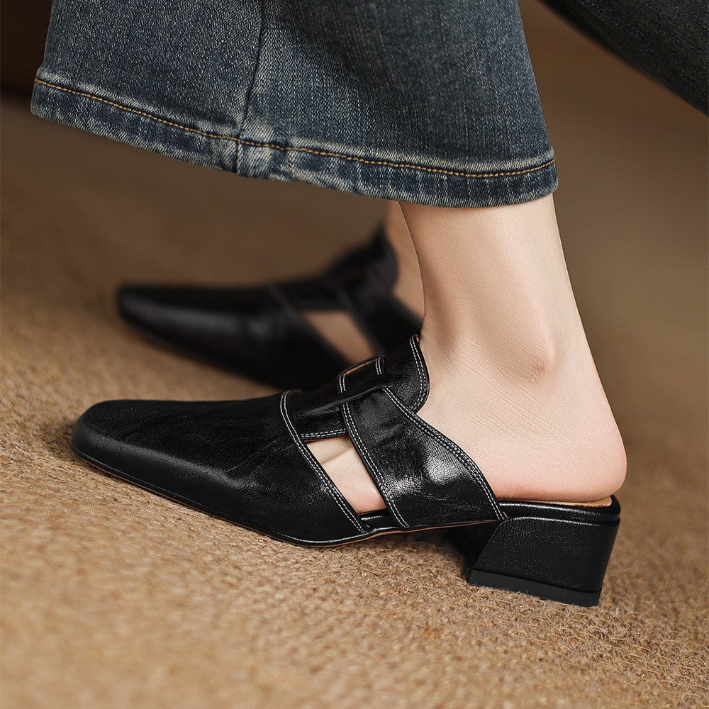 Sacha Havre | Mules à Bout Carré en Cuir Fabienne