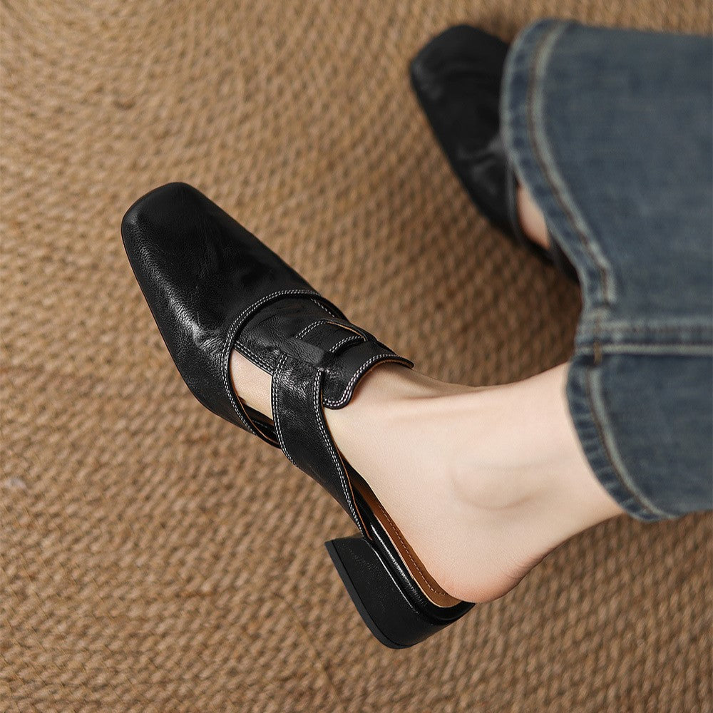 Sacha Havre | Mules à Bout Carré en Cuir Fabienne