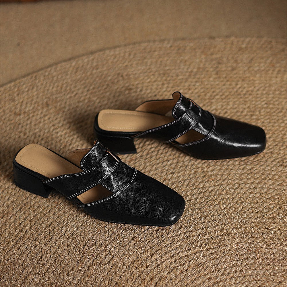 Sacha Havre | Mules à Bout Carré en Cuir Fabienne